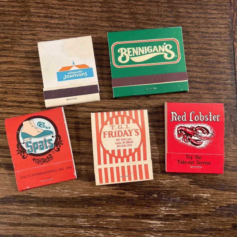 5 Vintage TGI Fridays Red Lobster Spats Howard Johnson’s Bennigans Matchbook Lot